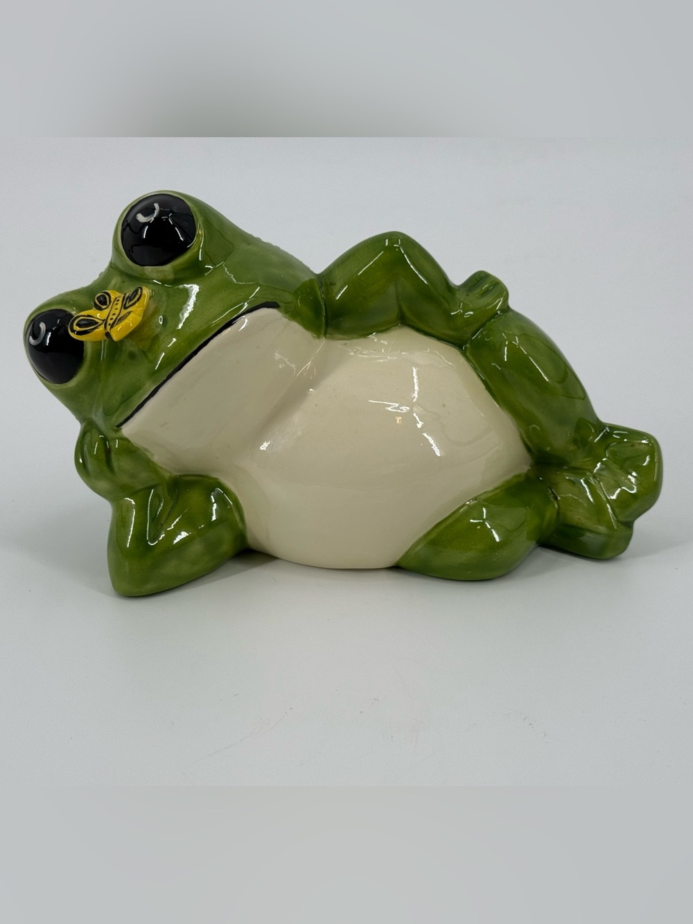 Vintage 1984 Ceramic Frog TMH Johnie Yellow Butterfly on Nose